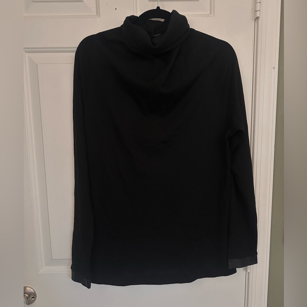 Kal Rieman Black Turtleneck 100% Wool Leather Details